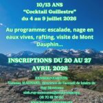INSCRIPTION SEJOUR ADOS 10/13 ANS ETE 2026