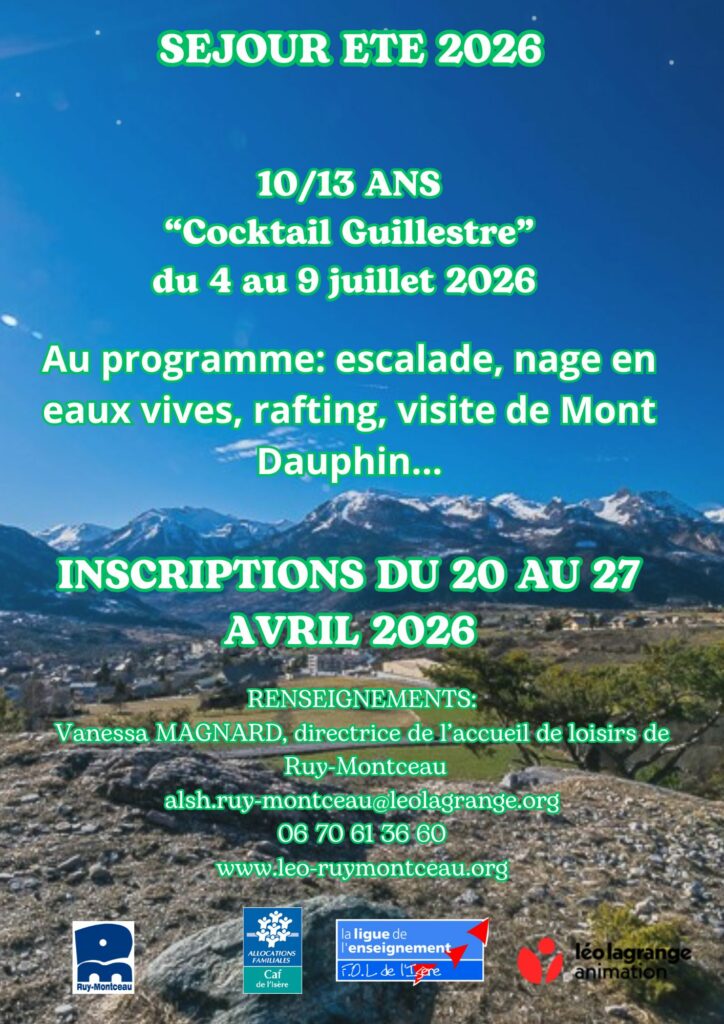 Lire la suite à propos de l’article INSCRIPTION SEJOUR ADOS 10/13 ANS ETE 2026